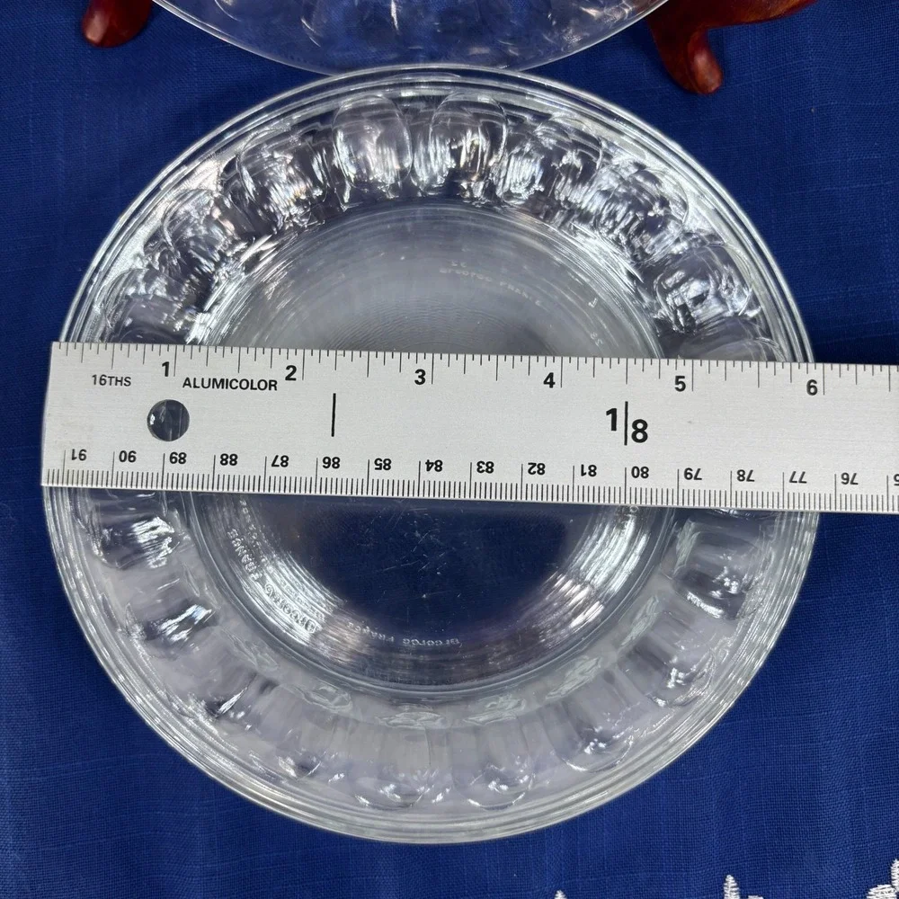 7 Vintage clear glass thumbprint rim salad plate Arcoroc France 6